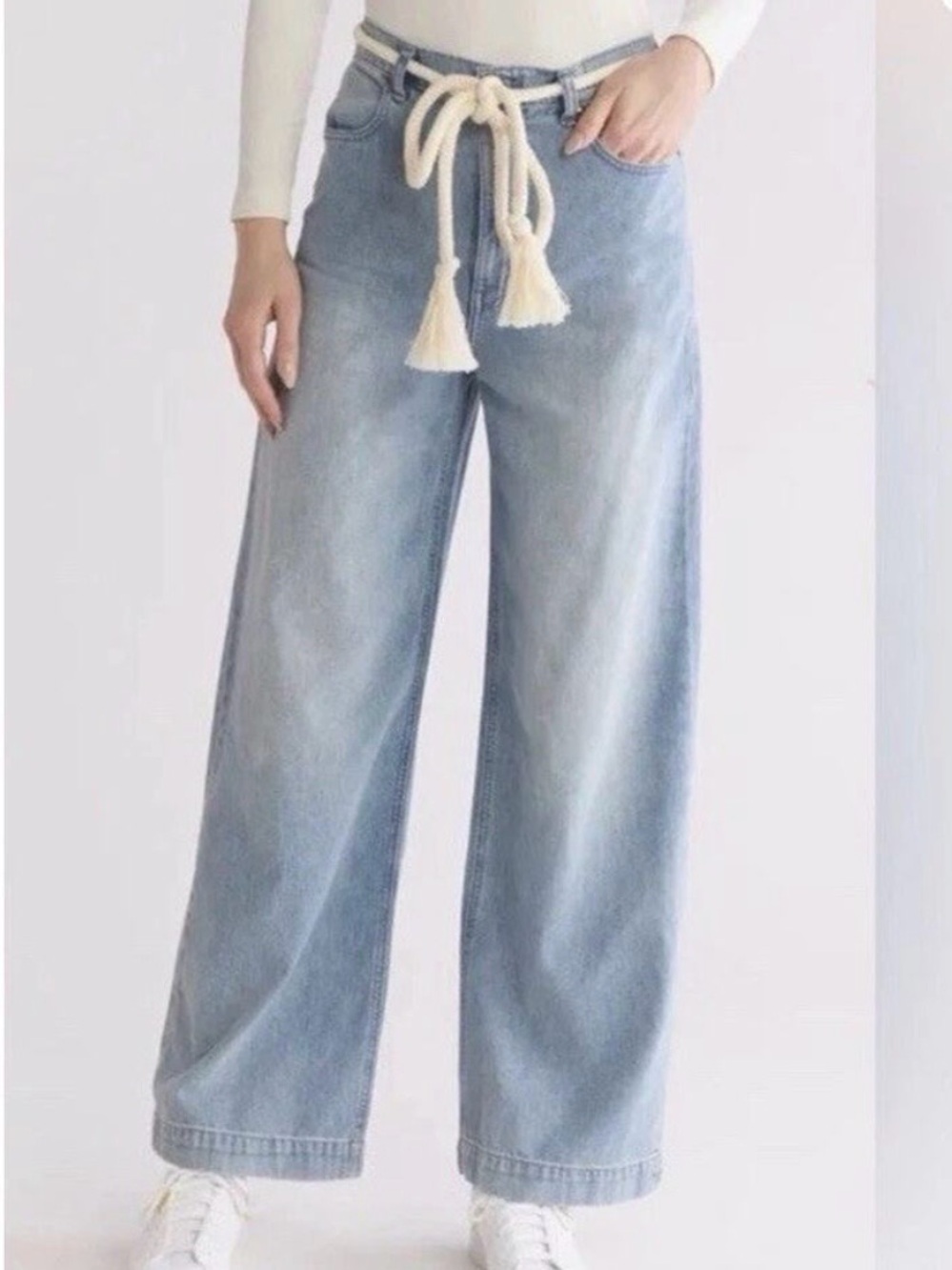 The Great Seaside Wide Leg Cotton Hemp Jeans Size 26 with belt NEW $375